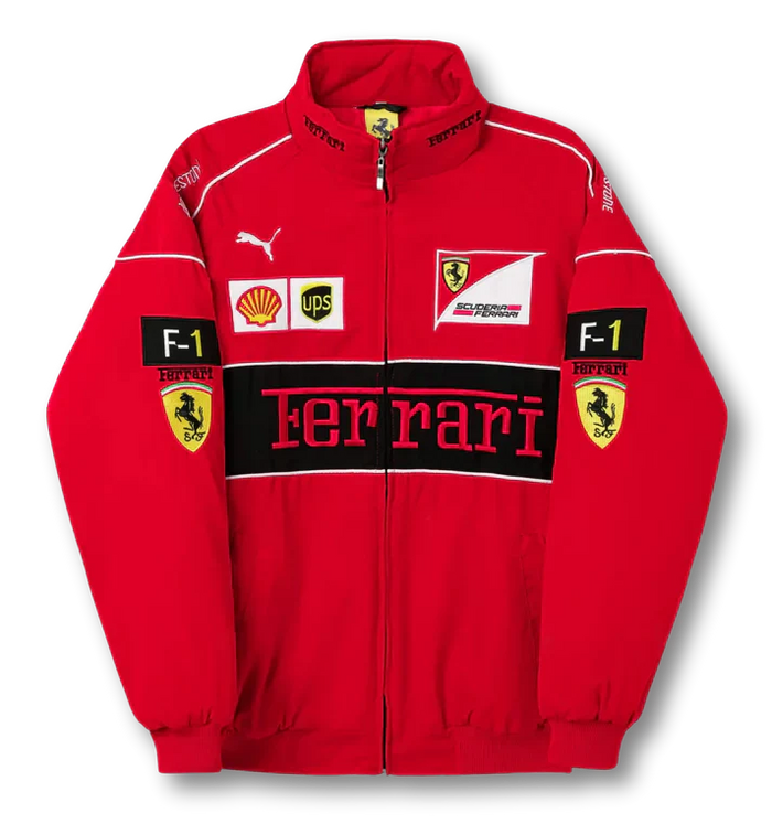 Rood Vintage Racing Jack – Oversized F1 Bomberjack met Geborduurde Patches